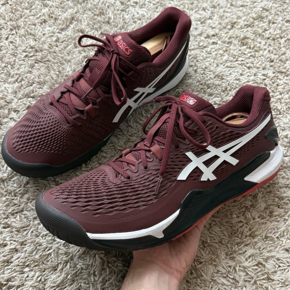 Asics Gel-Resolution 9 Tennis Shoes Men 12.5 Burgundy 1041A330 Dynawall Athletic